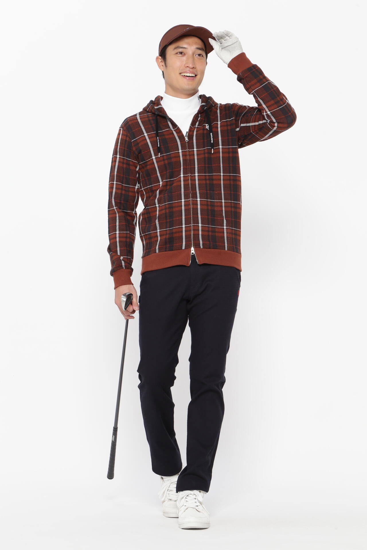 コットン裏毛ジャガード フルジップフーディジャケット ＜CHECK