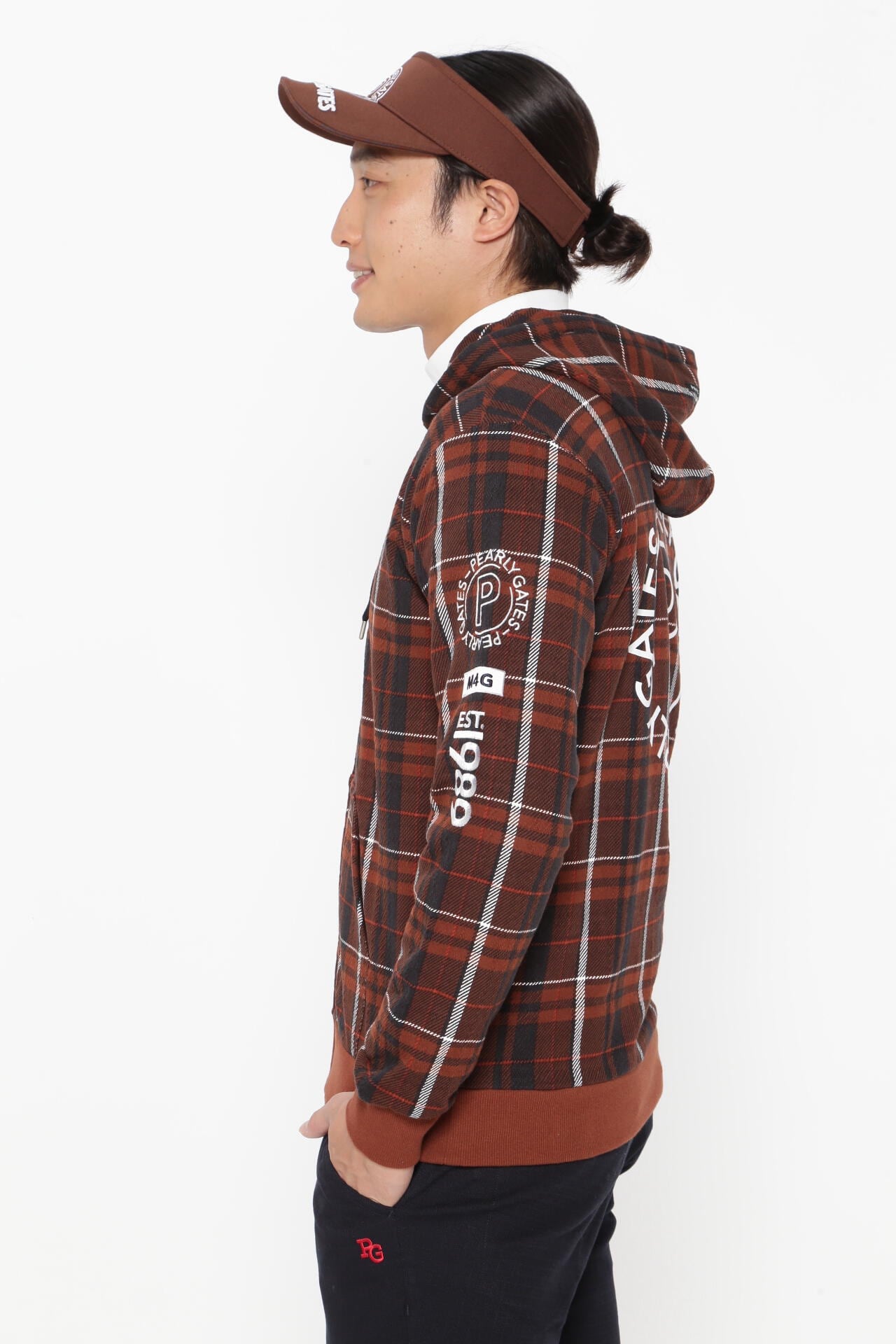 コットン裏毛ジャガード フルジップフーディジャケット ＜CHECK