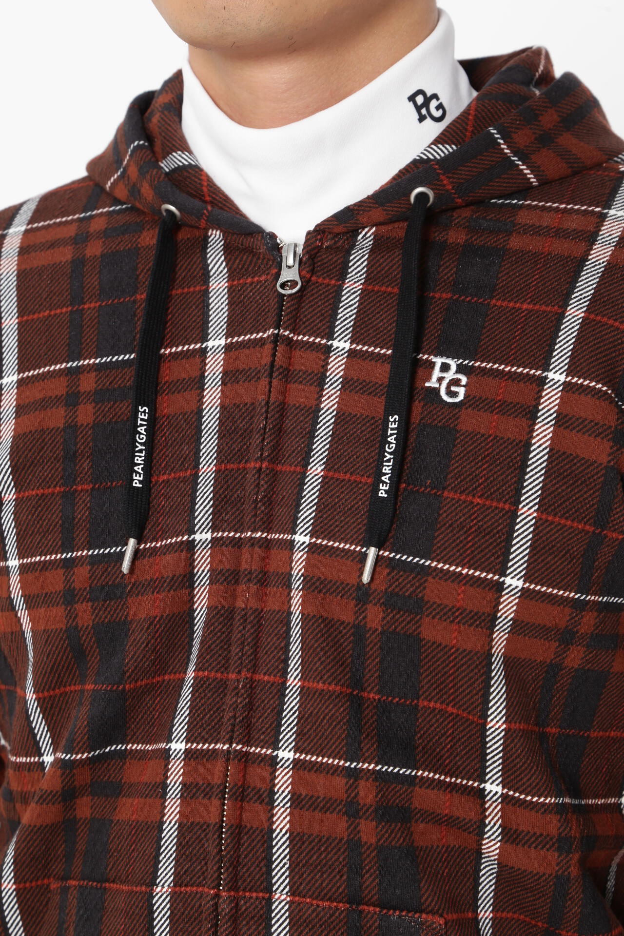 コットン裏毛ジャガード フルジップフーディジャケット ＜CHECK