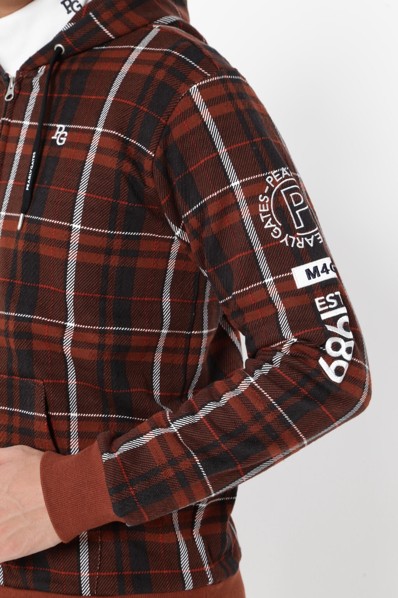 コットン裏毛ジャガード フルジップフーディジャケット ＜CHECK