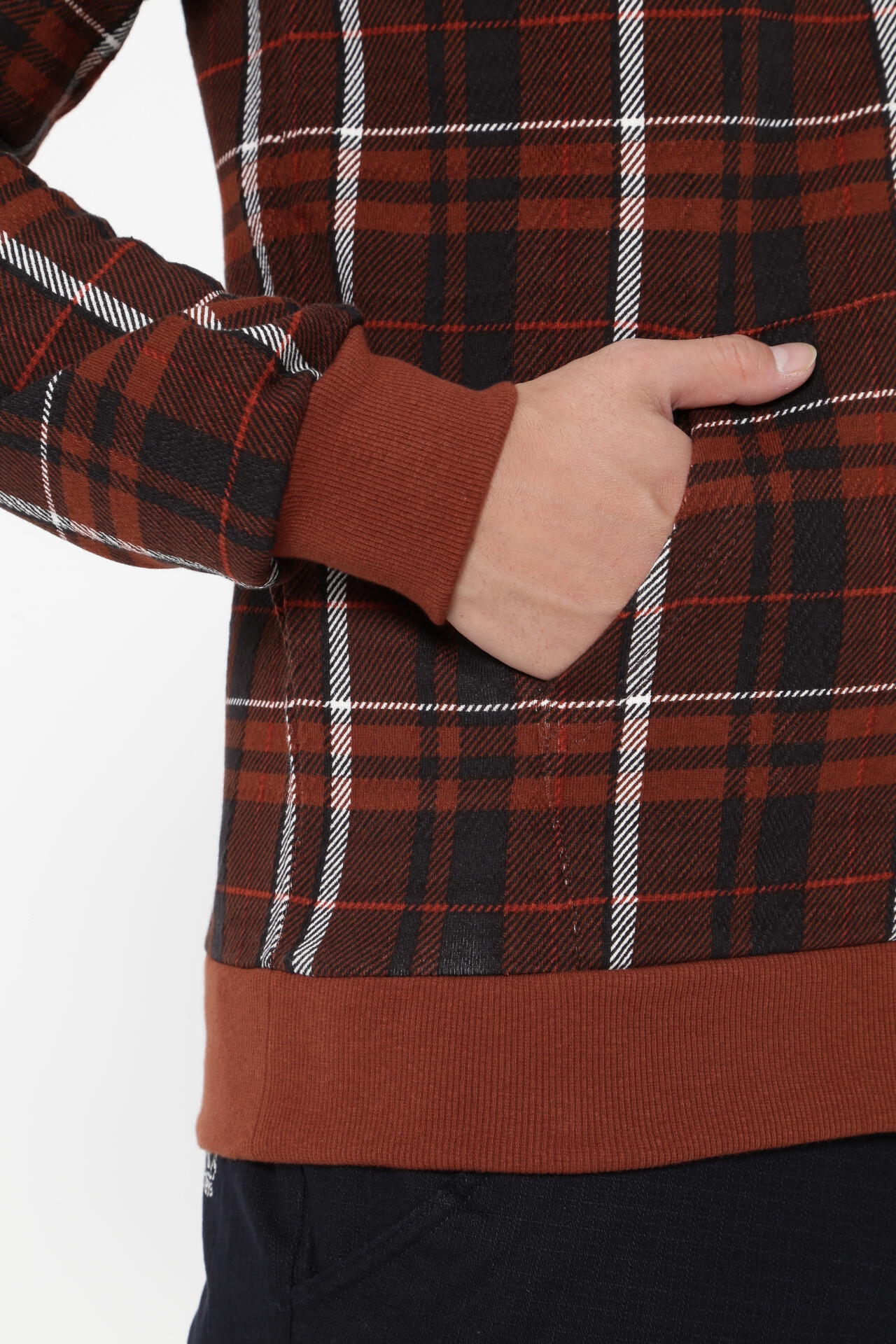 コットン裏毛ジャガード フルジップフーディジャケット ＜CHECK