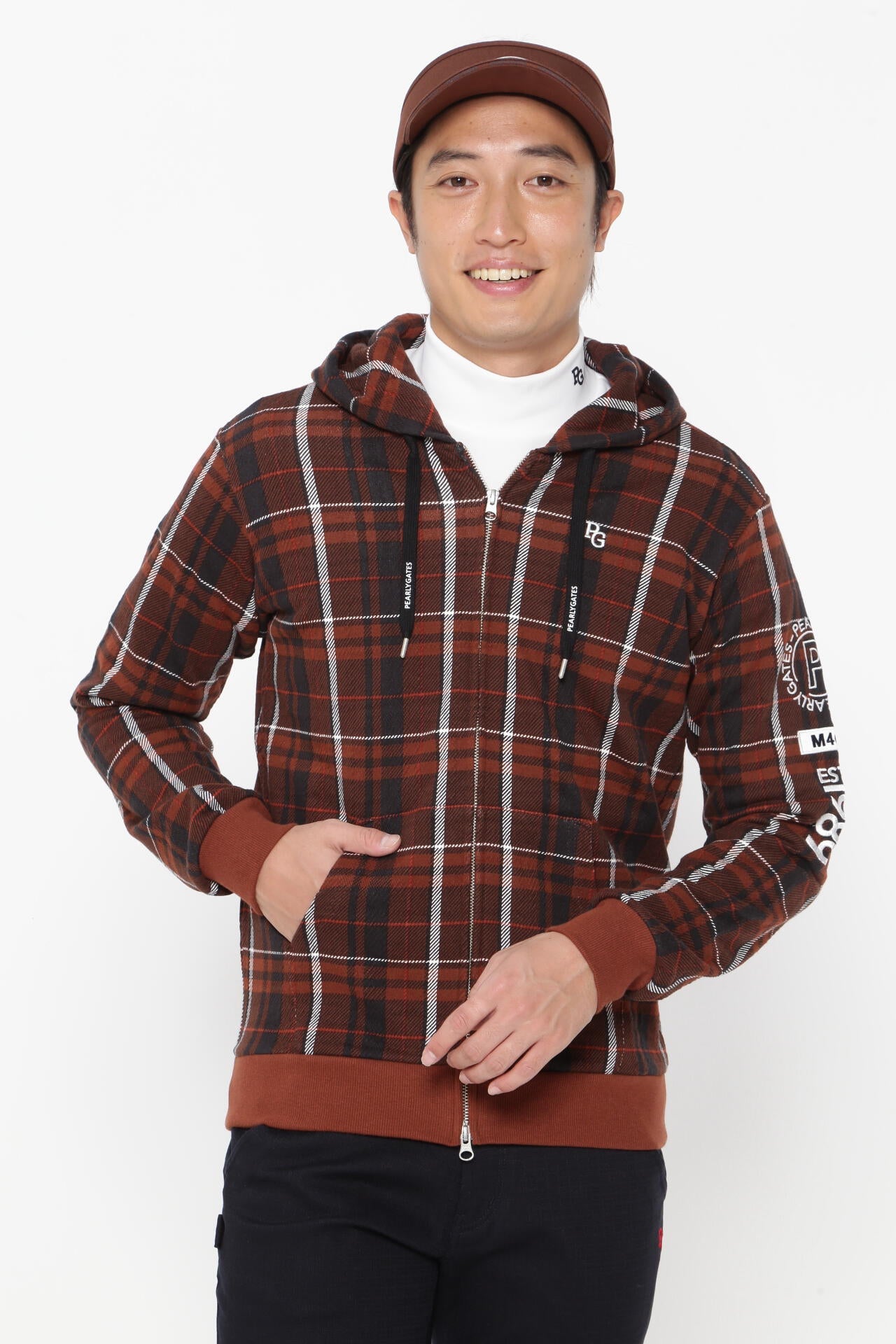 コットン裏毛ジャガード フルジップフーディジャケット ＜CHECK