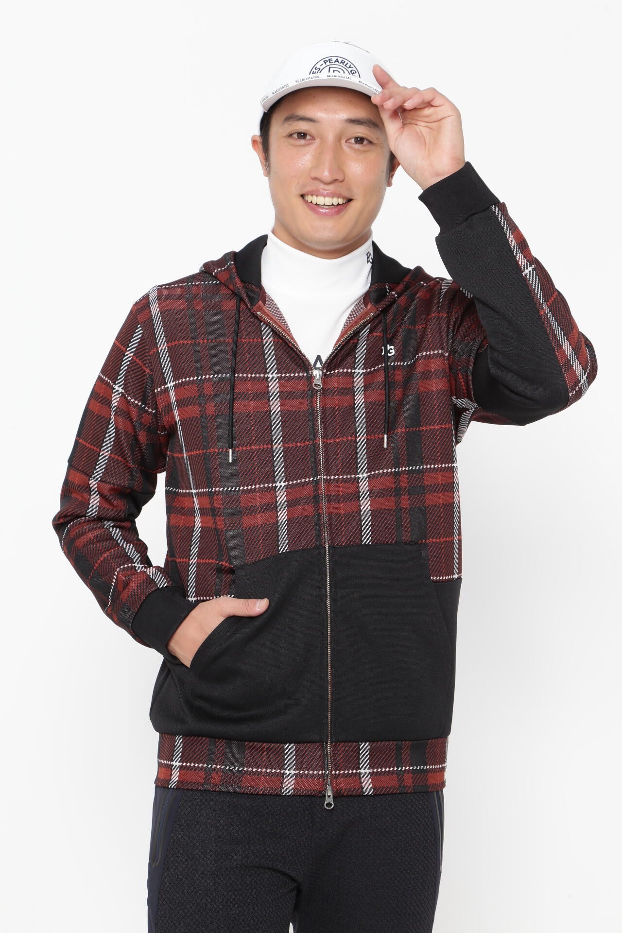 ○★新品未使用　パーリーゲイツ　フルジップフーディブルゾン　5　レッド Wジャガード フルジップフーディ ＜CHECKシリーズ＞ | PEARLY GATES