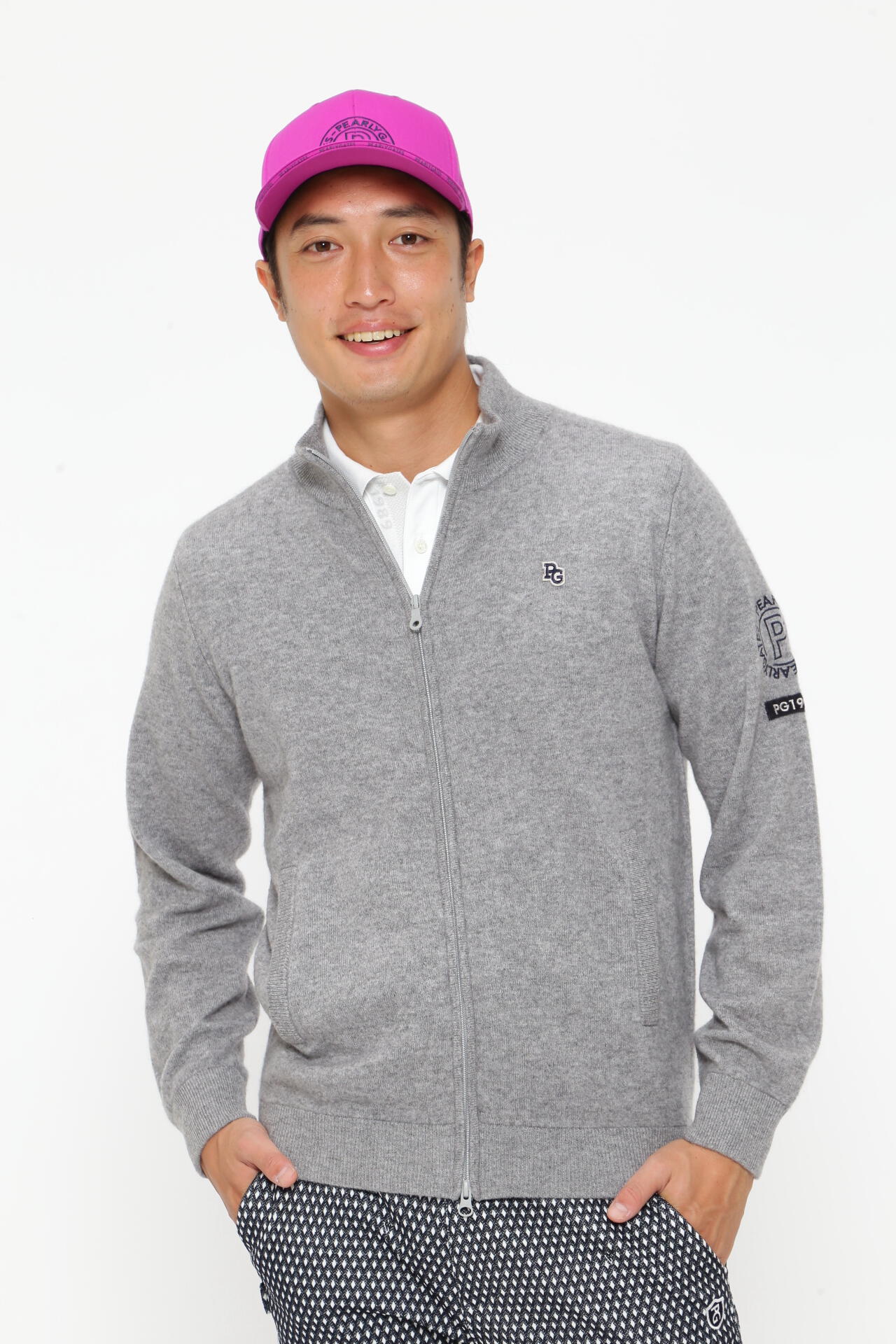 【美品】パーリーゲイツ　カシミヤ天竺 フルジップジャケット　バックロゴ　白　４ カシミヤ天竺 フルジップニットジャケット | PEARLY GATES（パーリー