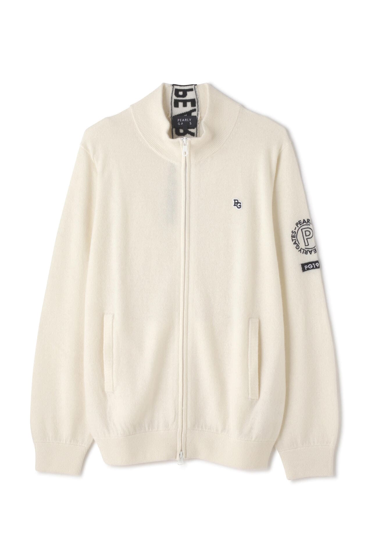 【美品】パーリーゲイツ　カシミヤ天竺 フルジップジャケット　バックロゴ　白　４ カシミヤ天竺 フルジップニットジャケット | PEARLY GATES（パーリー