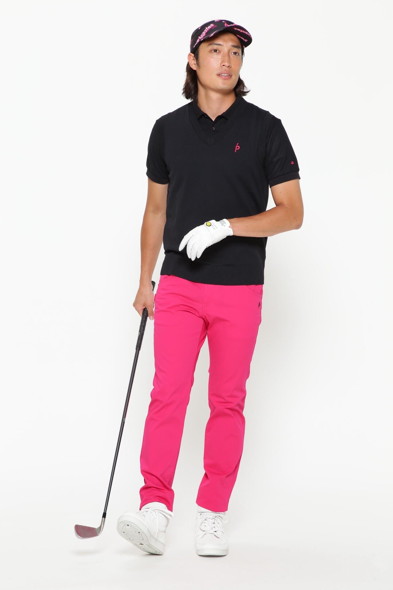 光栓50 Vネックニットベストプルオーバー ＜Pink with BLACK＞