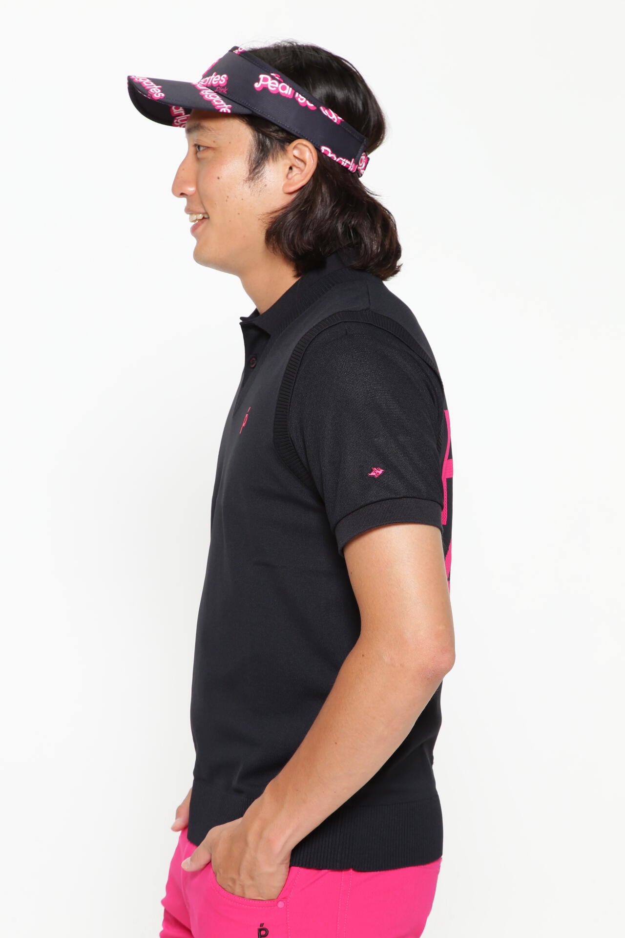 光栓50 Vネックニットベストプルオーバー ＜Pink with BLACK＞