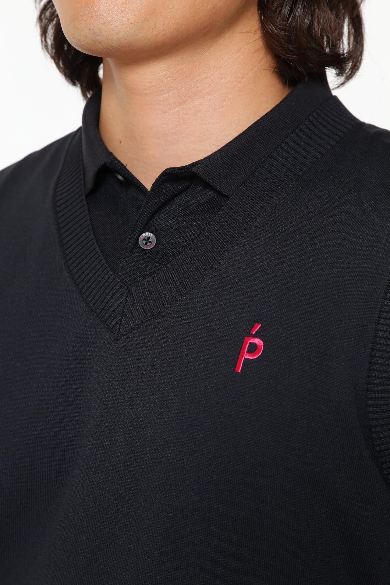 光栓50 Vネックニットベストプルオーバー ＜Pink with BLACK＞