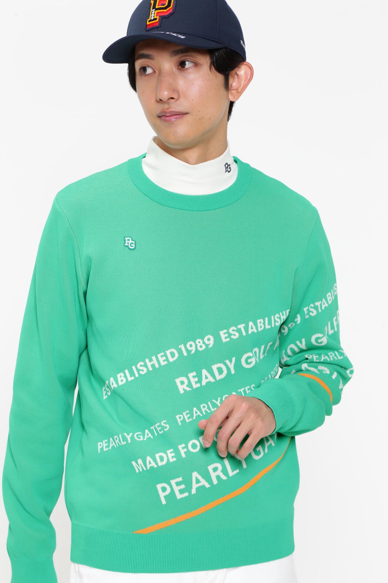 トップス PEARLY GATESコットンビーム クルーネックニットプルオーバー