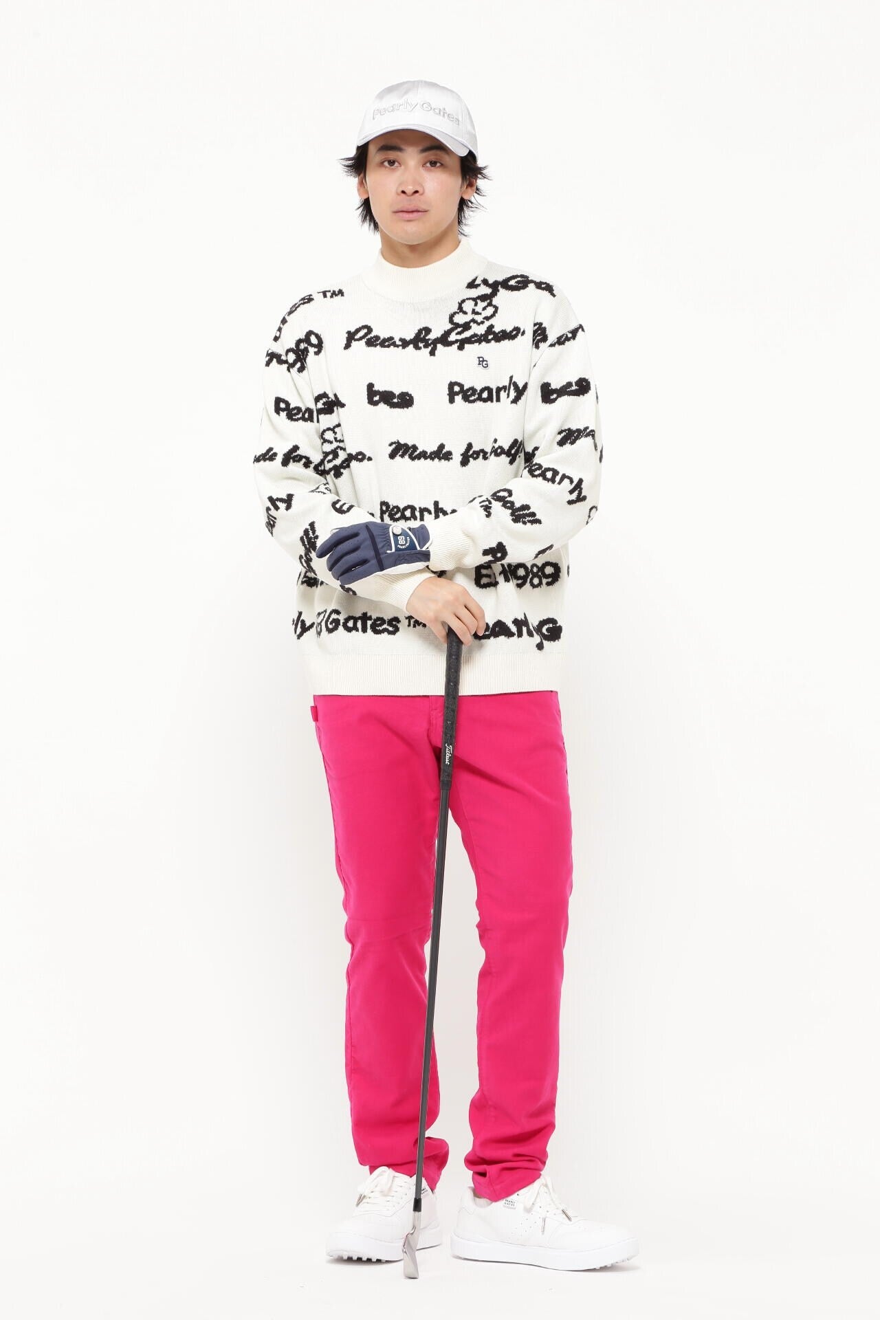 天竺×ロゴインターシャ モックネックニットプルオーバー | PEARLY