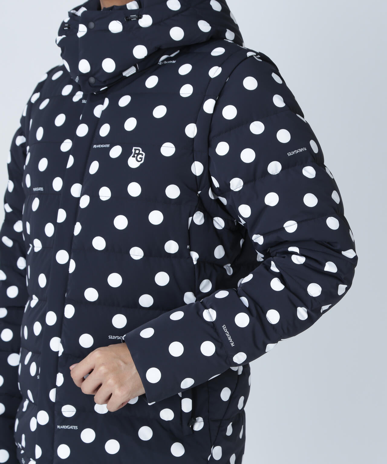 Nyストレッチタフタフーディダウンジャケット ＜ランダムドット柄＞