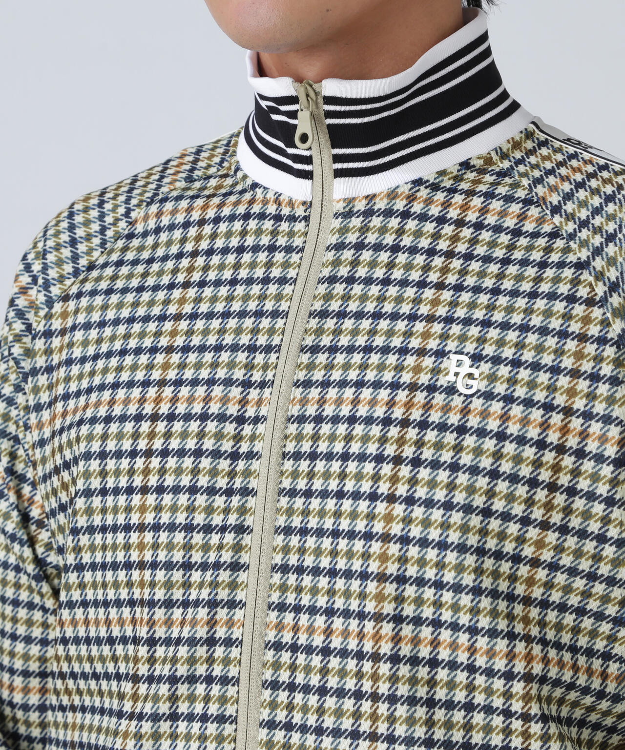 パーリーゲイツ　フルジップ　ジャケット コットン裏毛ジャガード フルジップフーディジャケット ＜CHECK