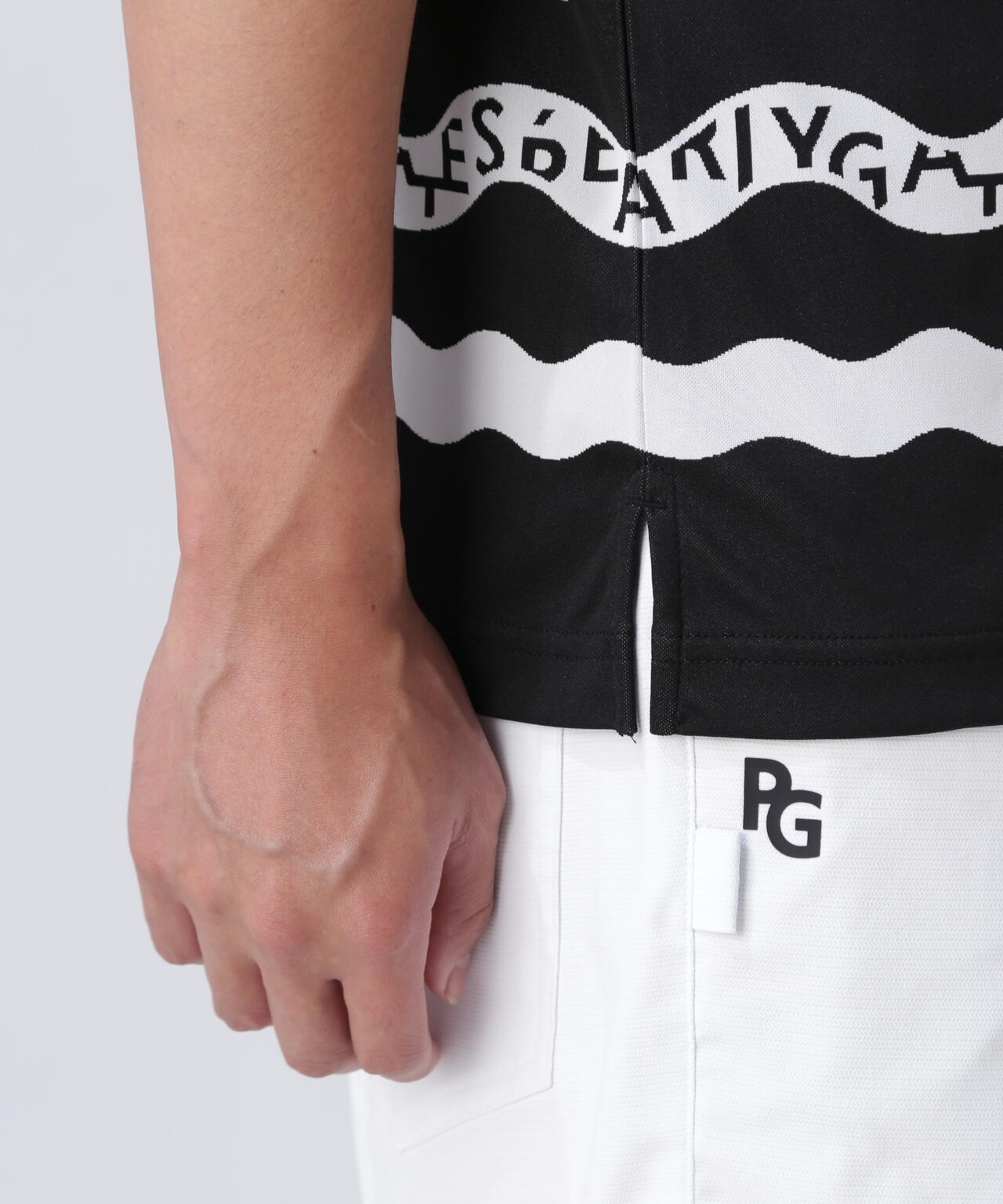 36Gパネルジャガード半袖ポロシャツ ＜ウェーブロゴボーダー柄