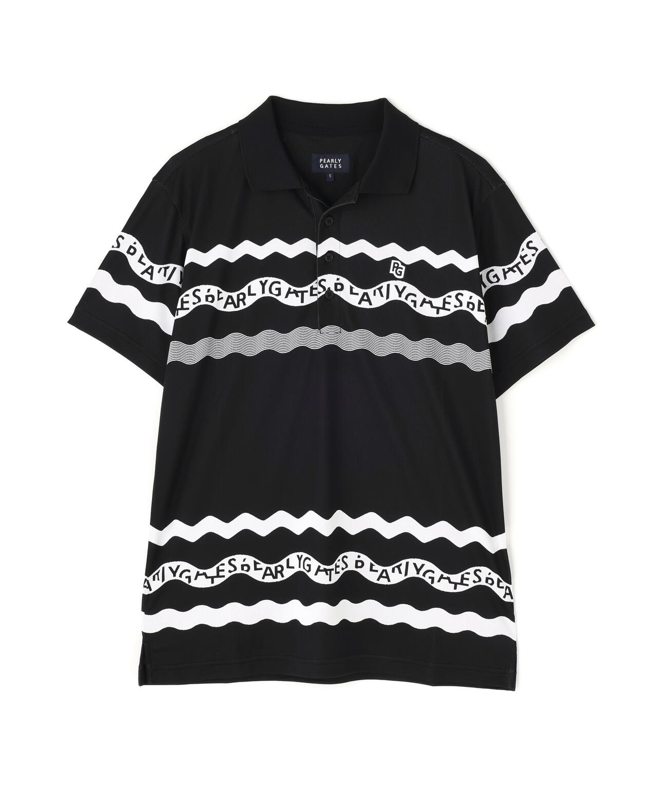 36Gパネルジャガード半袖ポロシャツ ＜ウェーブロゴボーダー柄＞