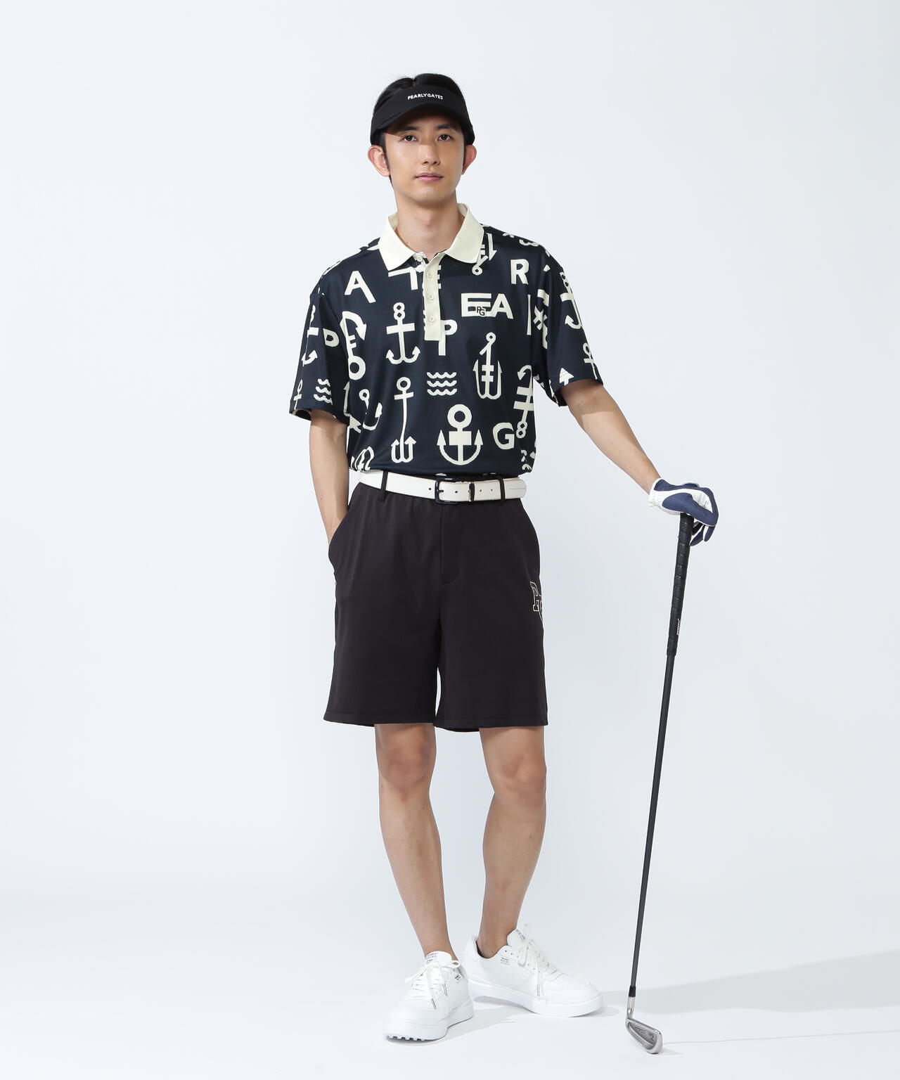 梨地半袖ポロシャツ ＜アンカーロゴ総柄＞