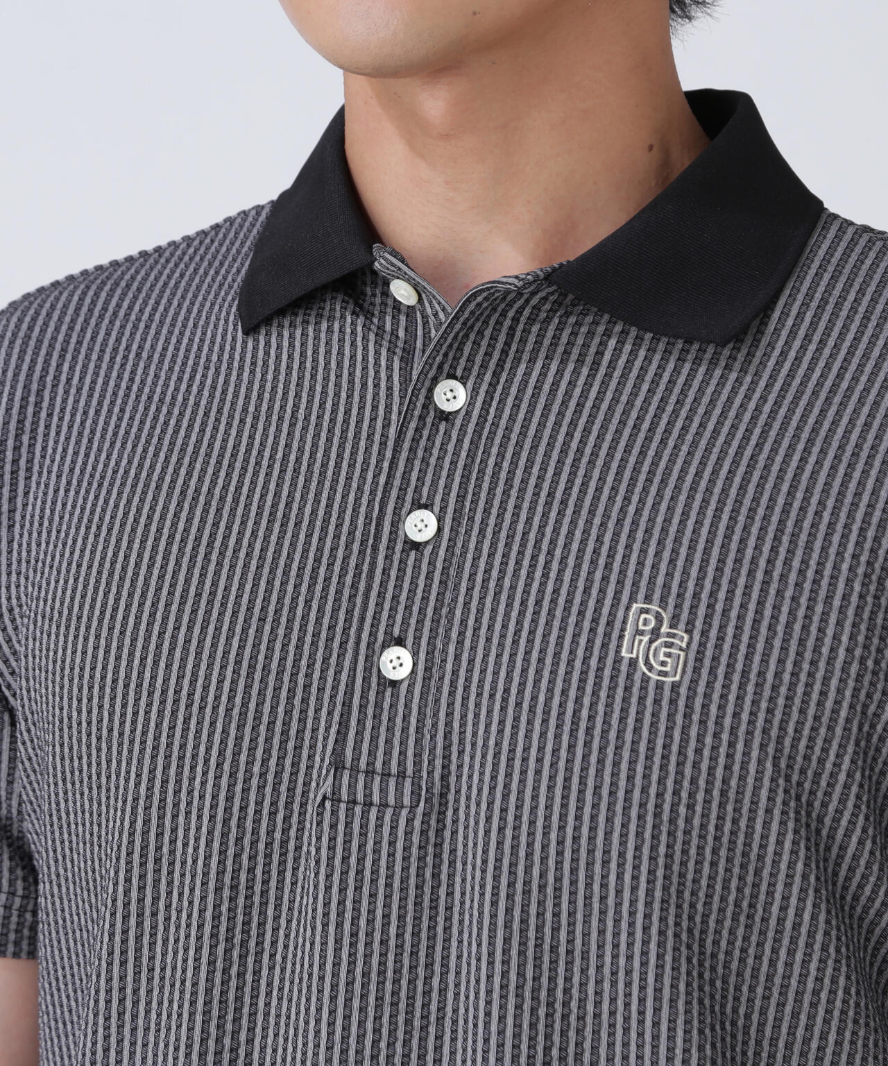 サッカーストライプ半袖ポロシャツ