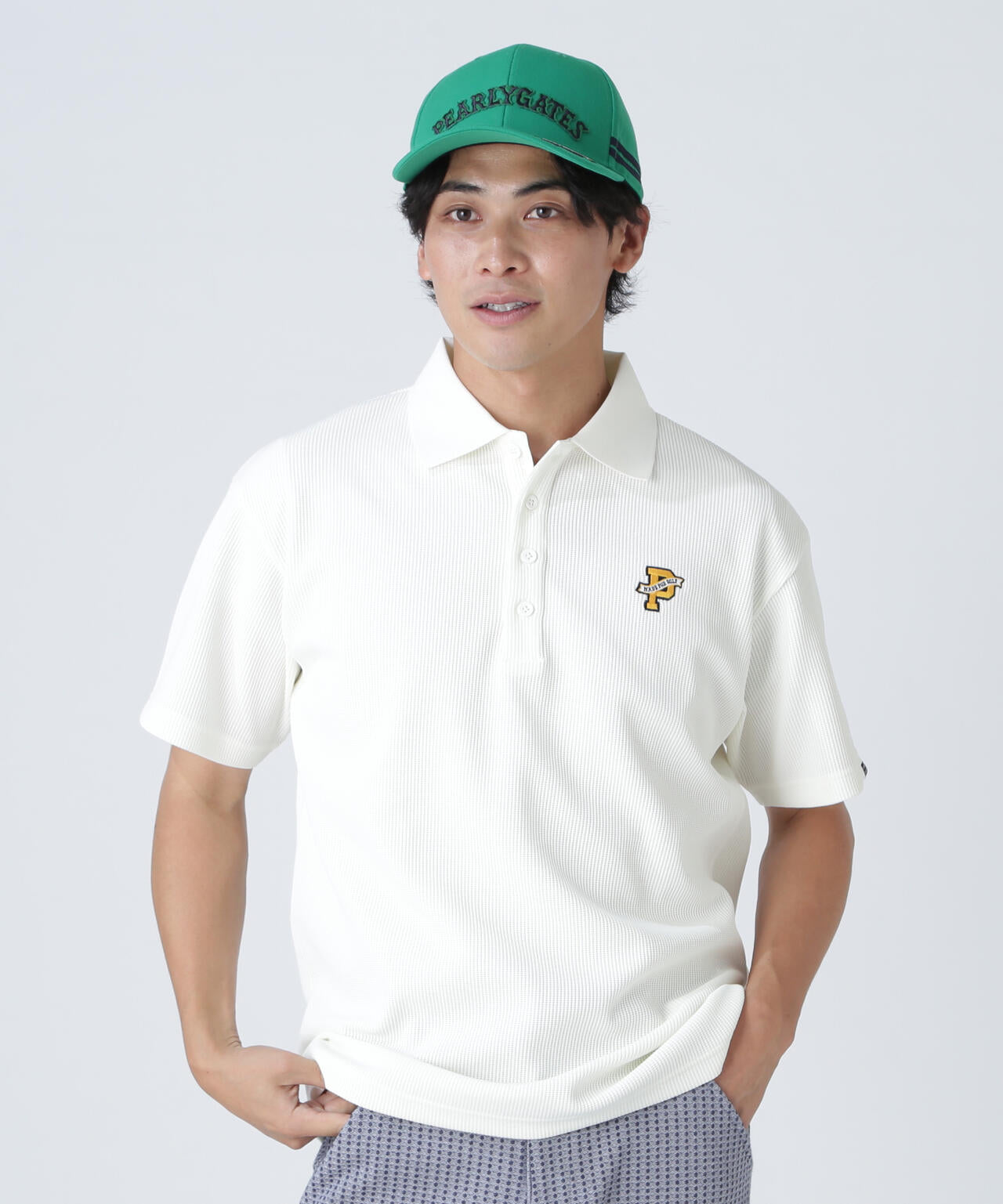 アクセンシャルゼブラワッフル半袖ポロシャツ