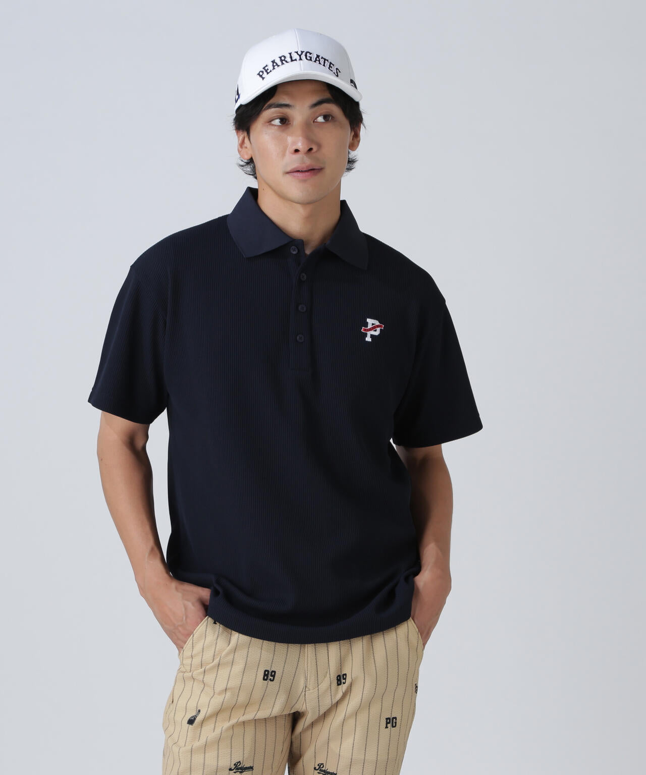 アクセンシャルゼブラワッフル半袖ポロシャツ