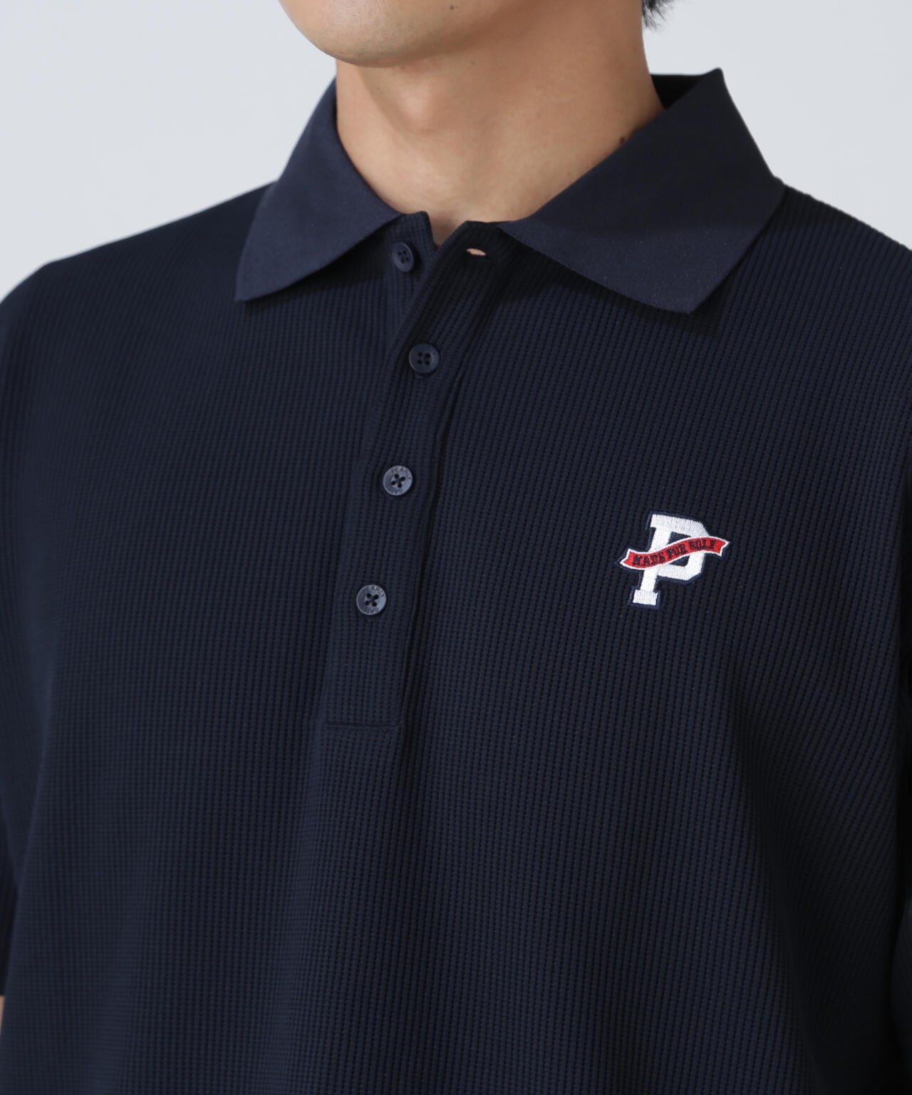 アクセンシャルゼブラワッフル半袖ポロシャツ