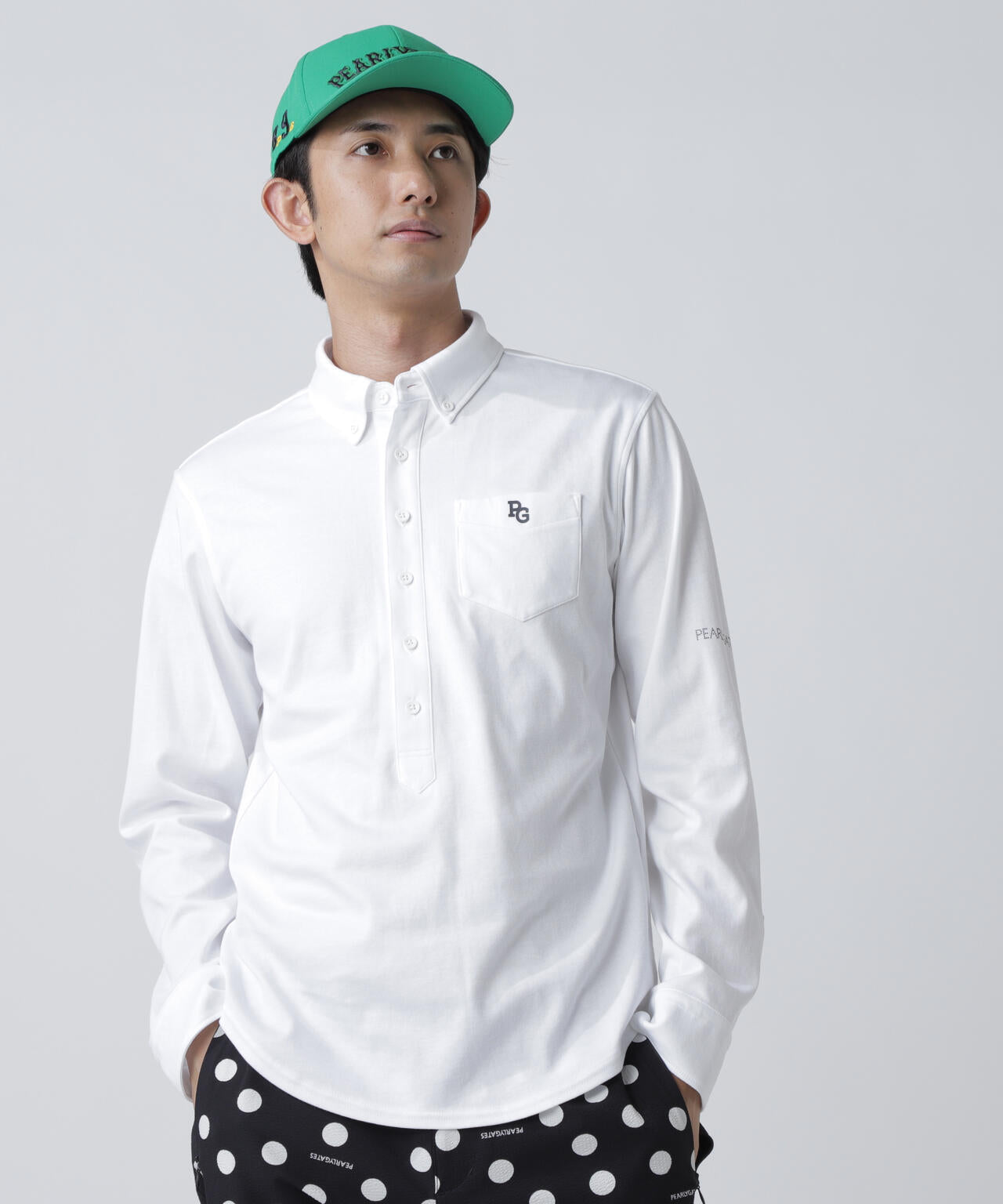 TCドットジャガード長袖ボタンダウンカットソー