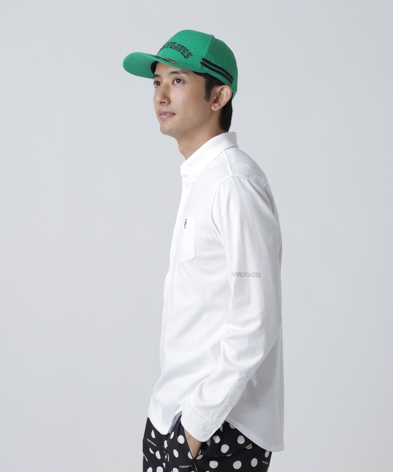 TCドットジャガード長袖ボタンダウンカットソー