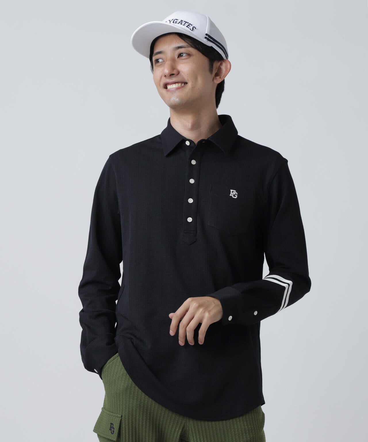 タックジャガードストライプ長袖カットソー