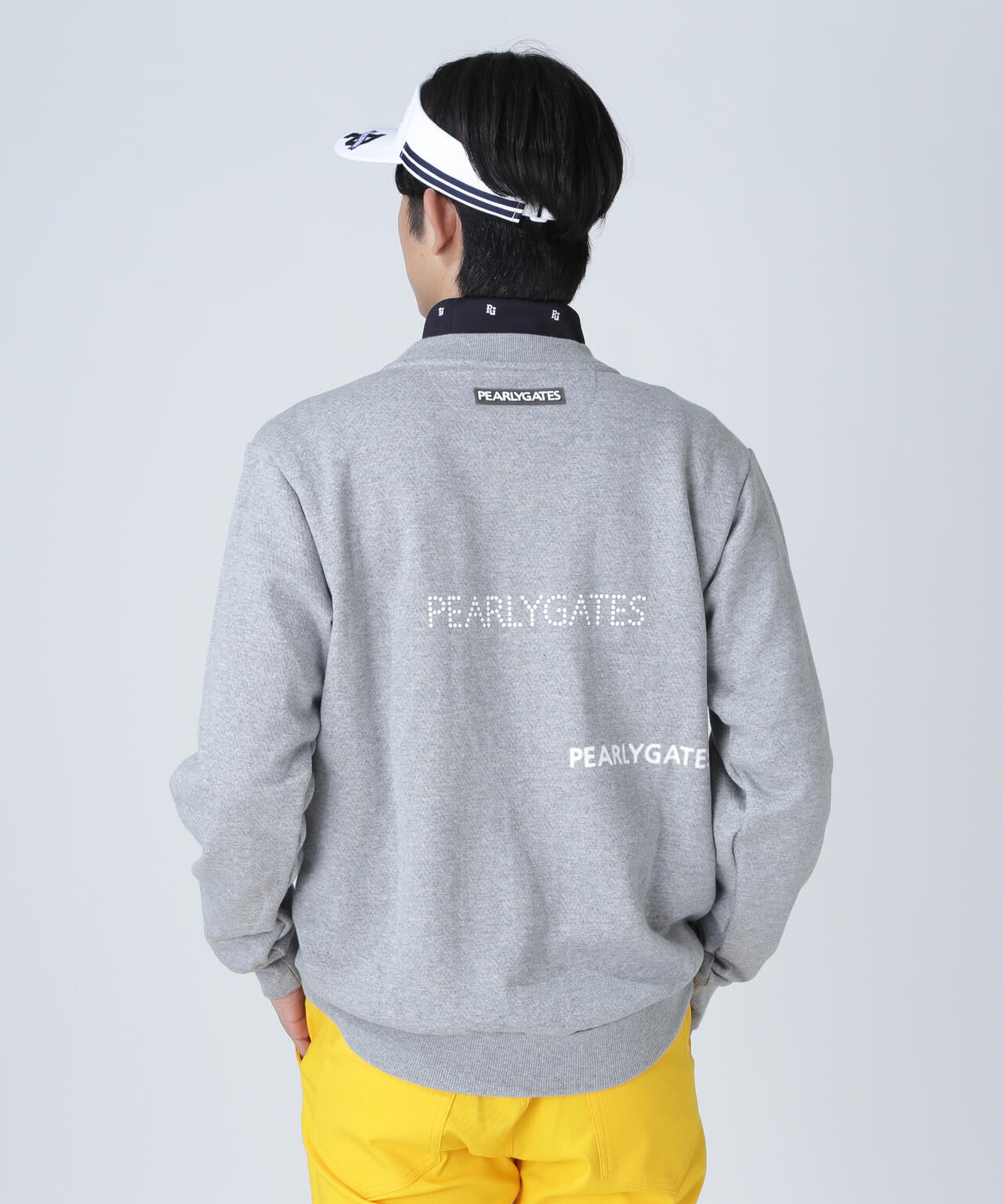 470 パーリーゲイツ 定価35,200円 裏起毛パーカー グレー サイズ0 S ジグザグ裏毛ジャガードクルーネックスウェットプルオーバー