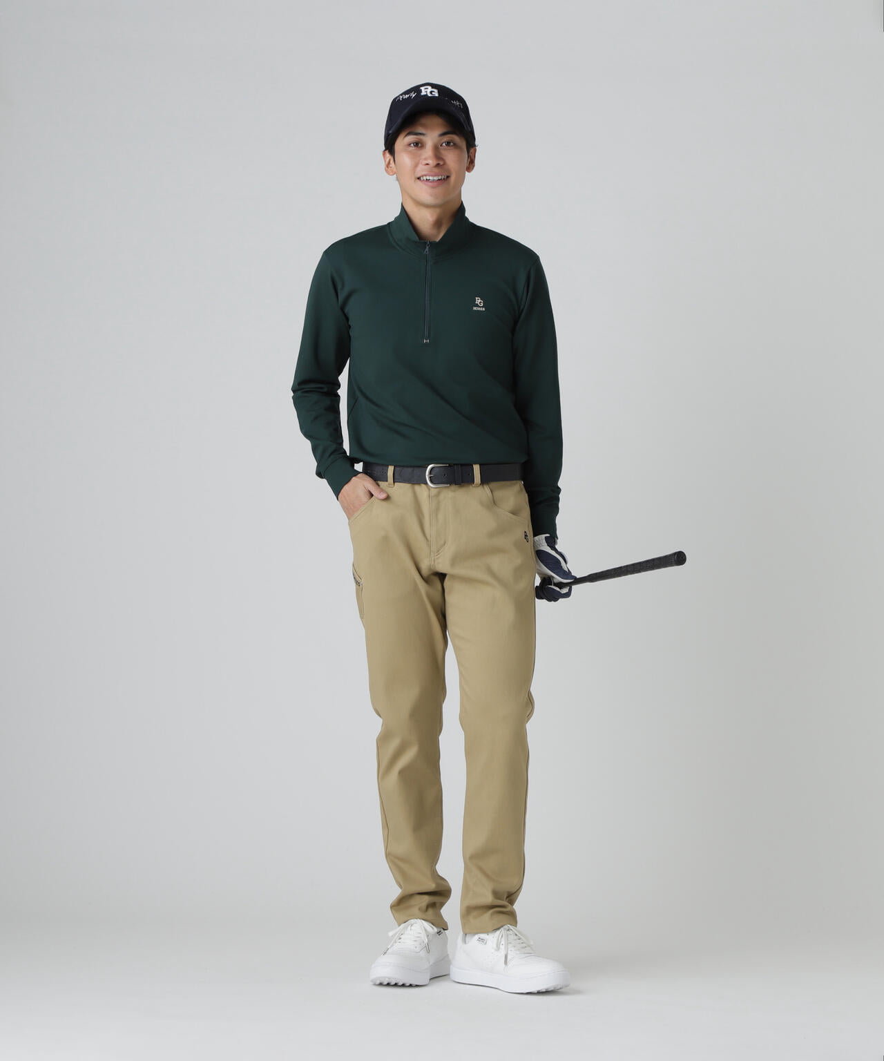 【PGHORSE】ソフトフィールポンチ長袖ハーフジップカットソー