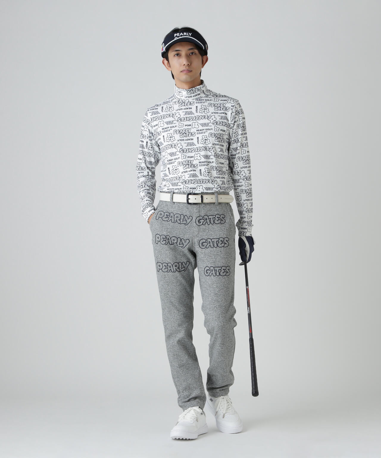 裏起毛ベア天竺長袖ハイネックカットソー ＜ロゴ×花柄プリント＞