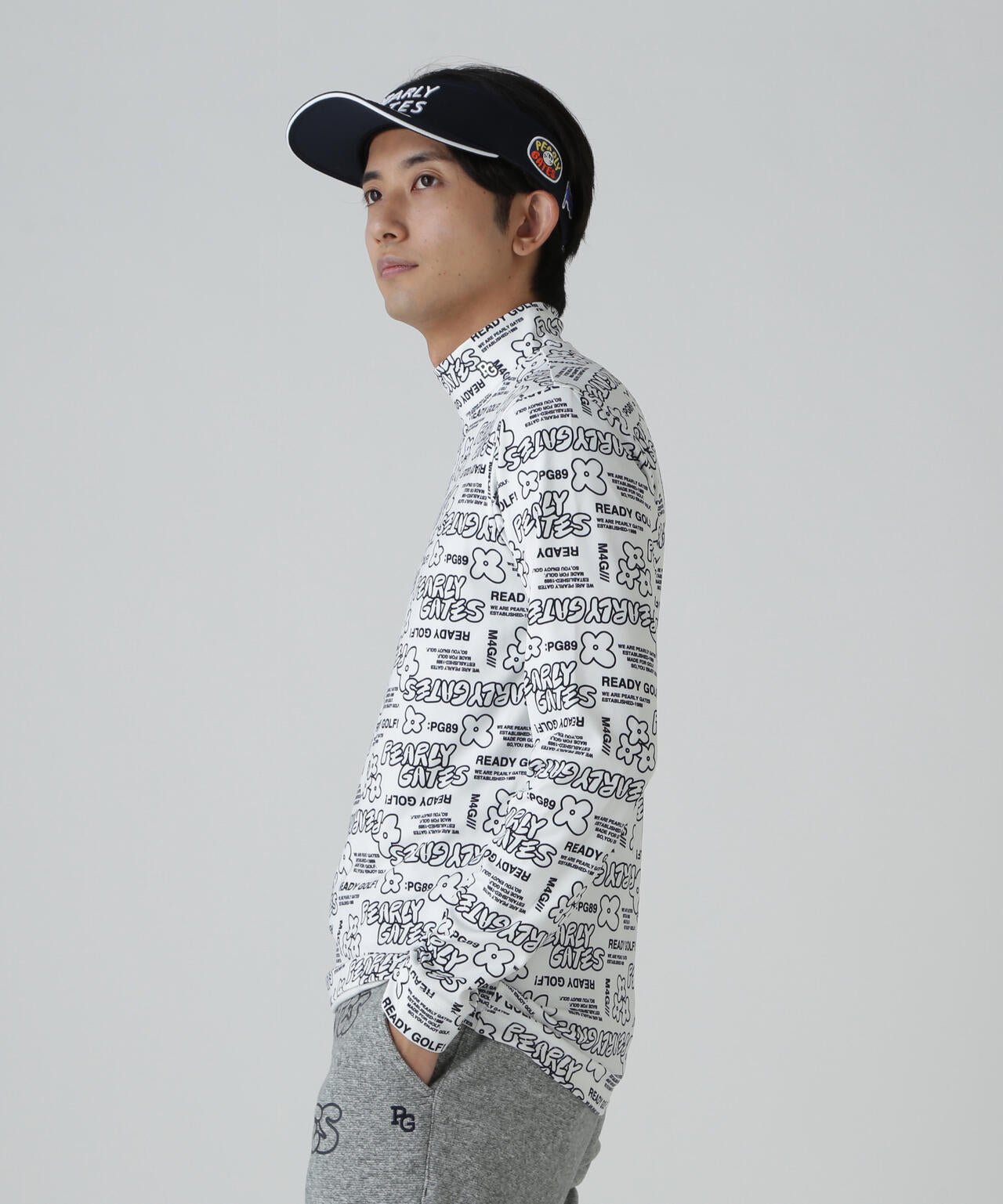 裏起毛ベア天竺長袖ハイネックカットソー ＜ロゴ×花柄プリント