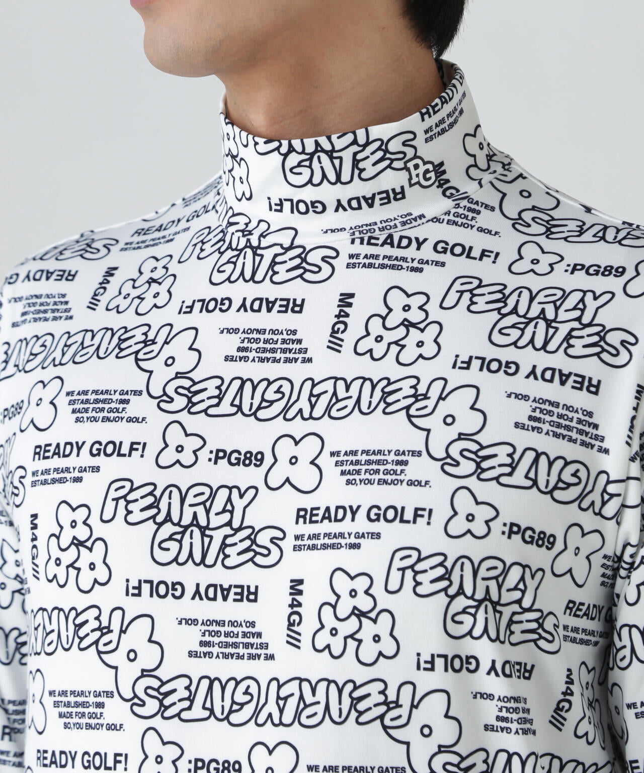 裏起毛ベア天竺長袖ハイネックカットソー ＜ロゴ×花柄プリント＞