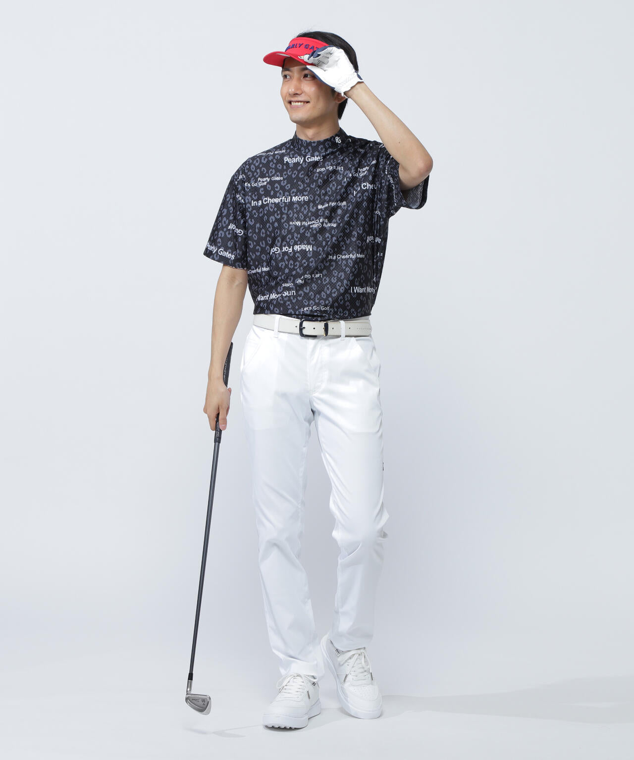 トリコット4WAYブロックジャガード半袖モックネックカットソー