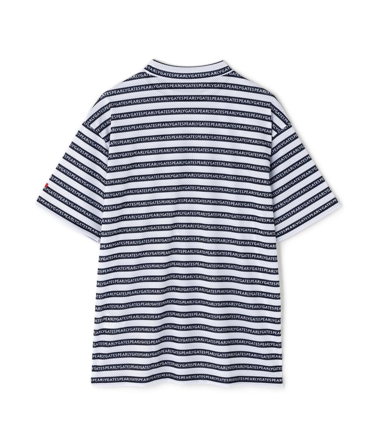 KAZEメッシュ半袖モックネックカットソー ＜ロゴボーダー柄＞