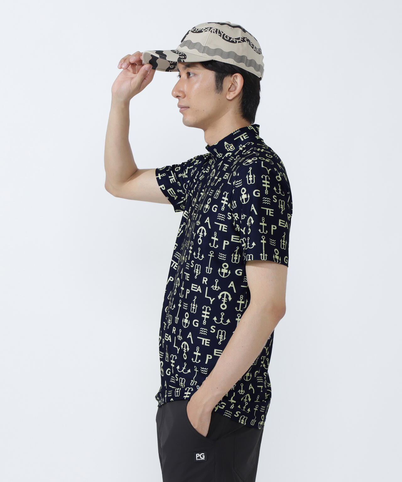 アンカーロゴ柄プリント半袖モックネックカットソー | PEARLY