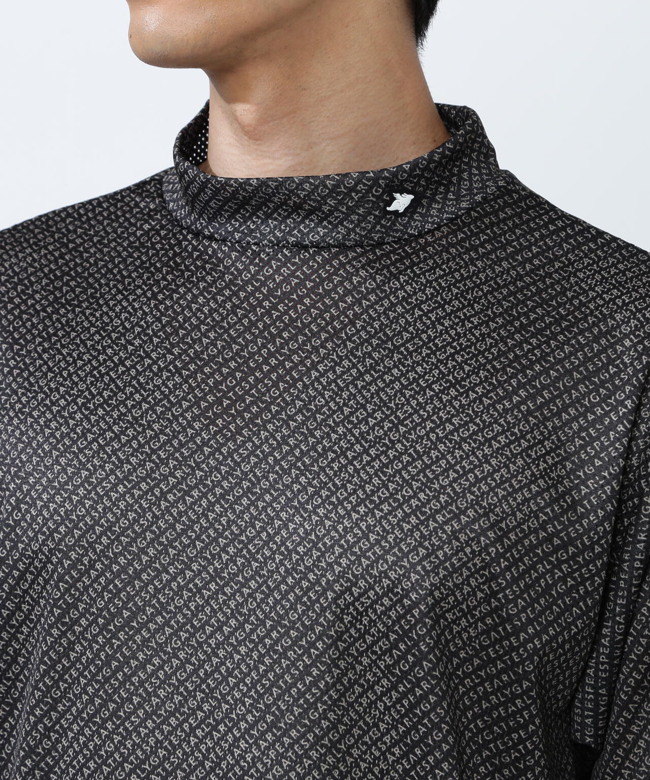 ☆パーリーゲイツ　半袖 ハイネックシャツ KAZEメッシュ半袖ハイネックカットソー ＜ロゴバイヤスボーダー柄