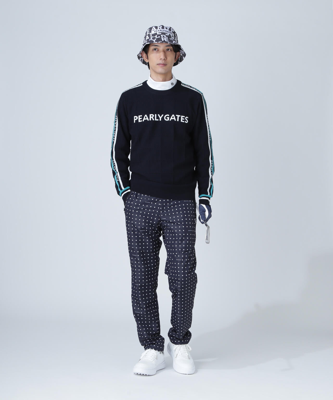 セット　PEARLY GATES パーリーゲイツ　クルーネックニットプルオーバー 14Gクルーネックニットプルオーバー ＜ジャガードロゴ総柄