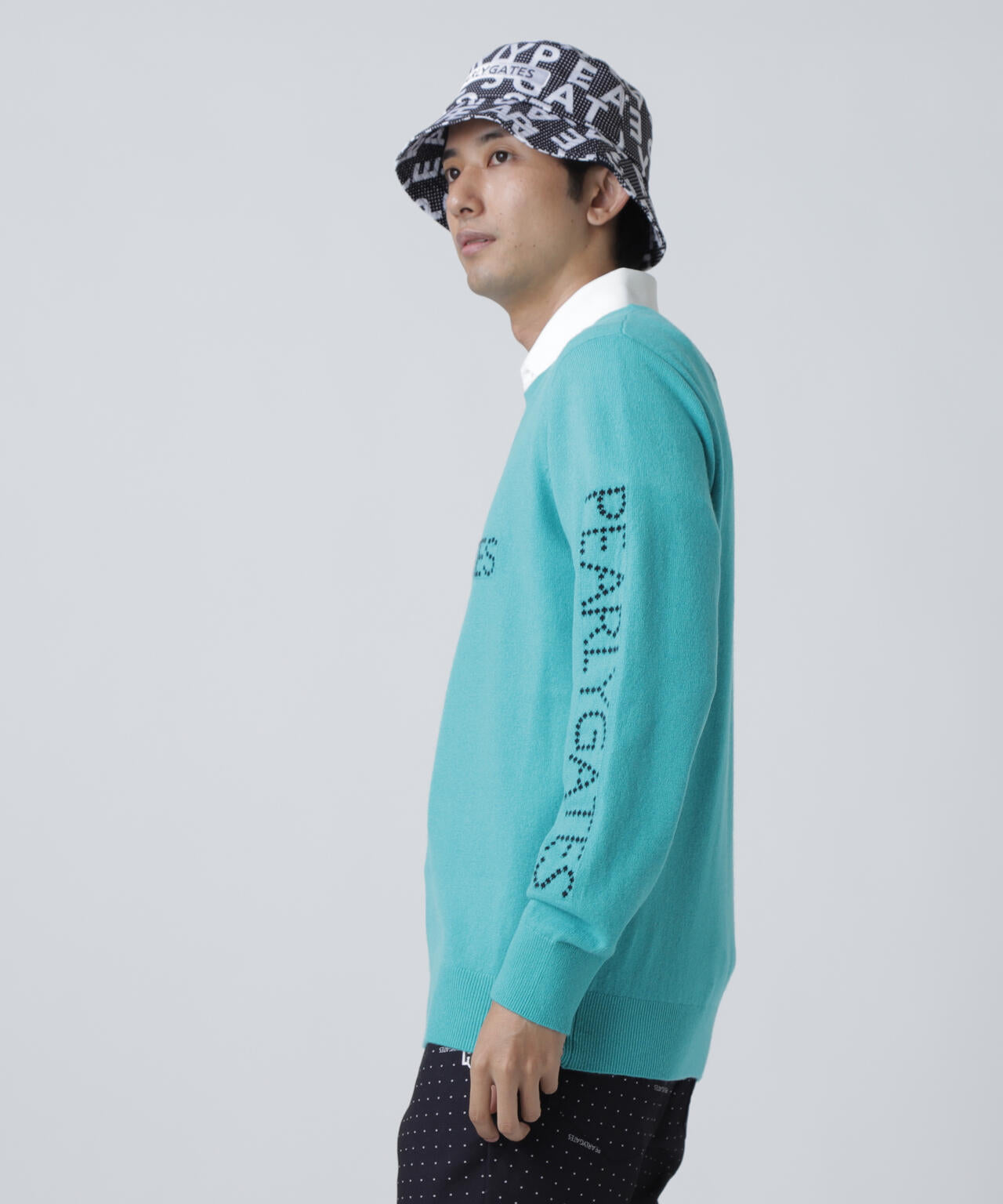 12G部分ジャガードカシミヤ100クルーネックニットプルオーバー