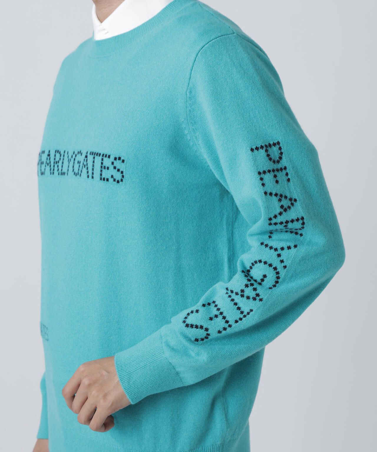 12G部分ジャガードカシミヤ100クルーネックニットプルオーバー