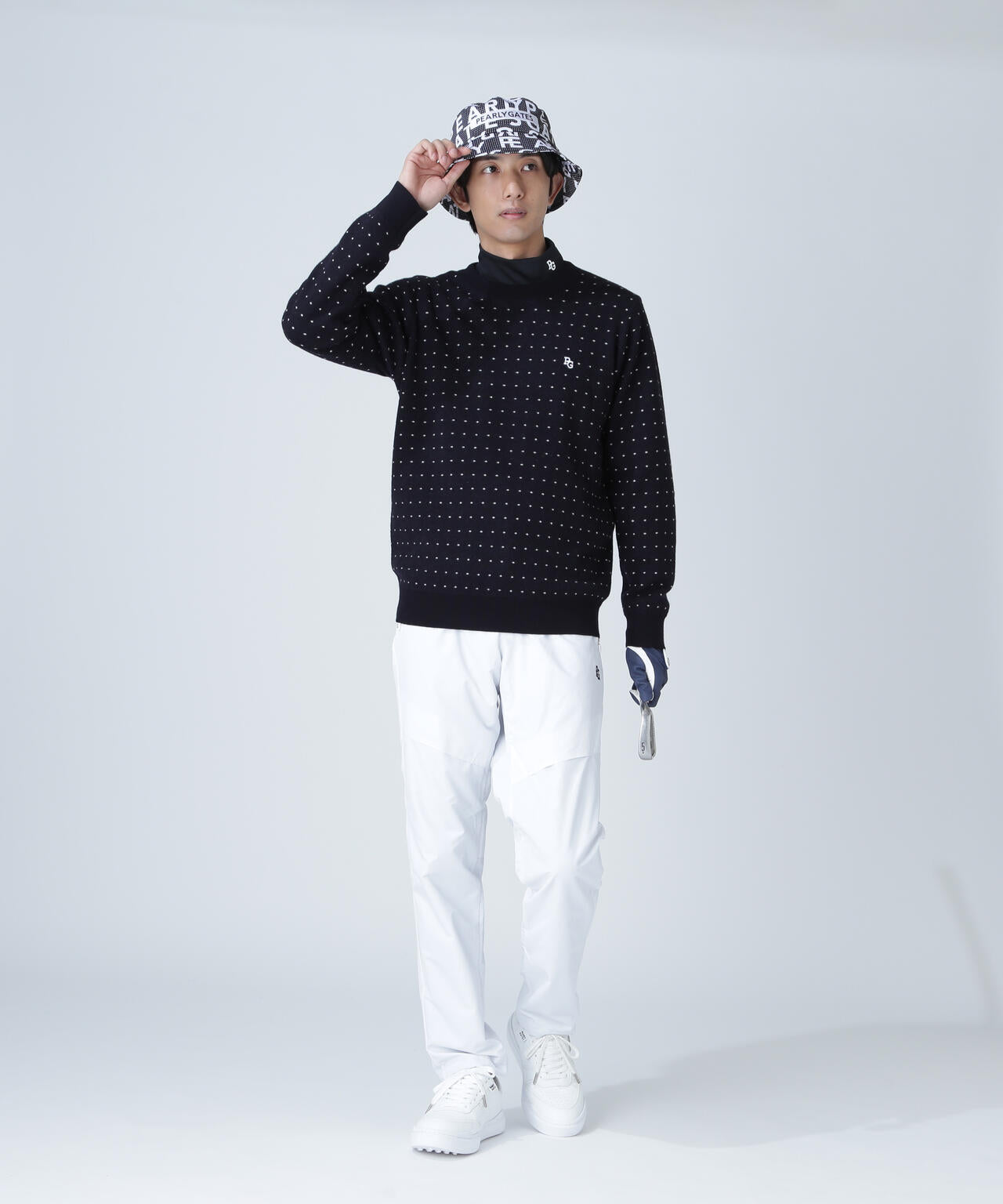 14Gダブルジャガードカシミヤ混クルーネックニットプルオーバー ＜ミニドット柄＞