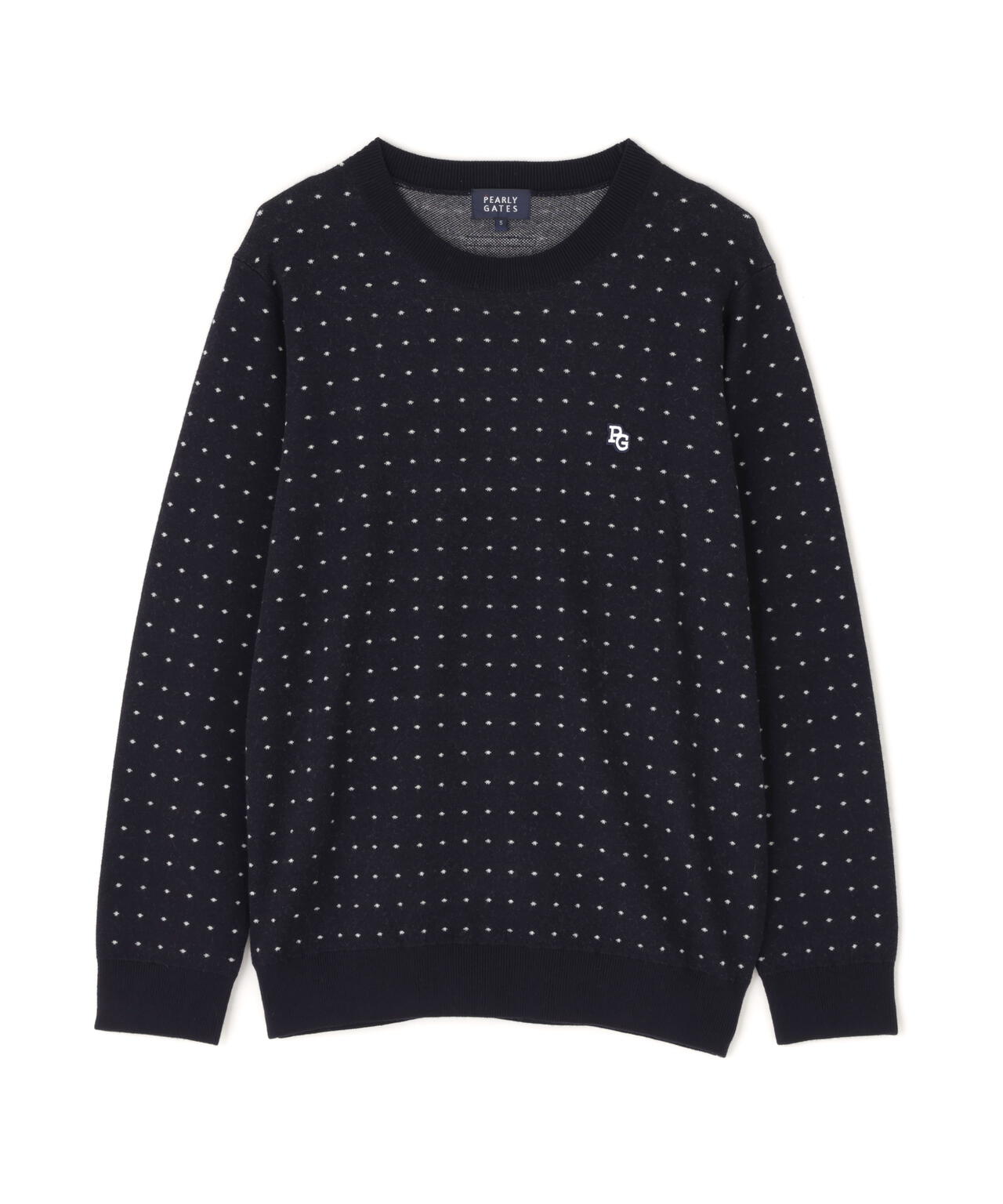 14Gダブルジャガードカシミヤ混クルーネックニットプルオーバー ＜ミニドット柄＞