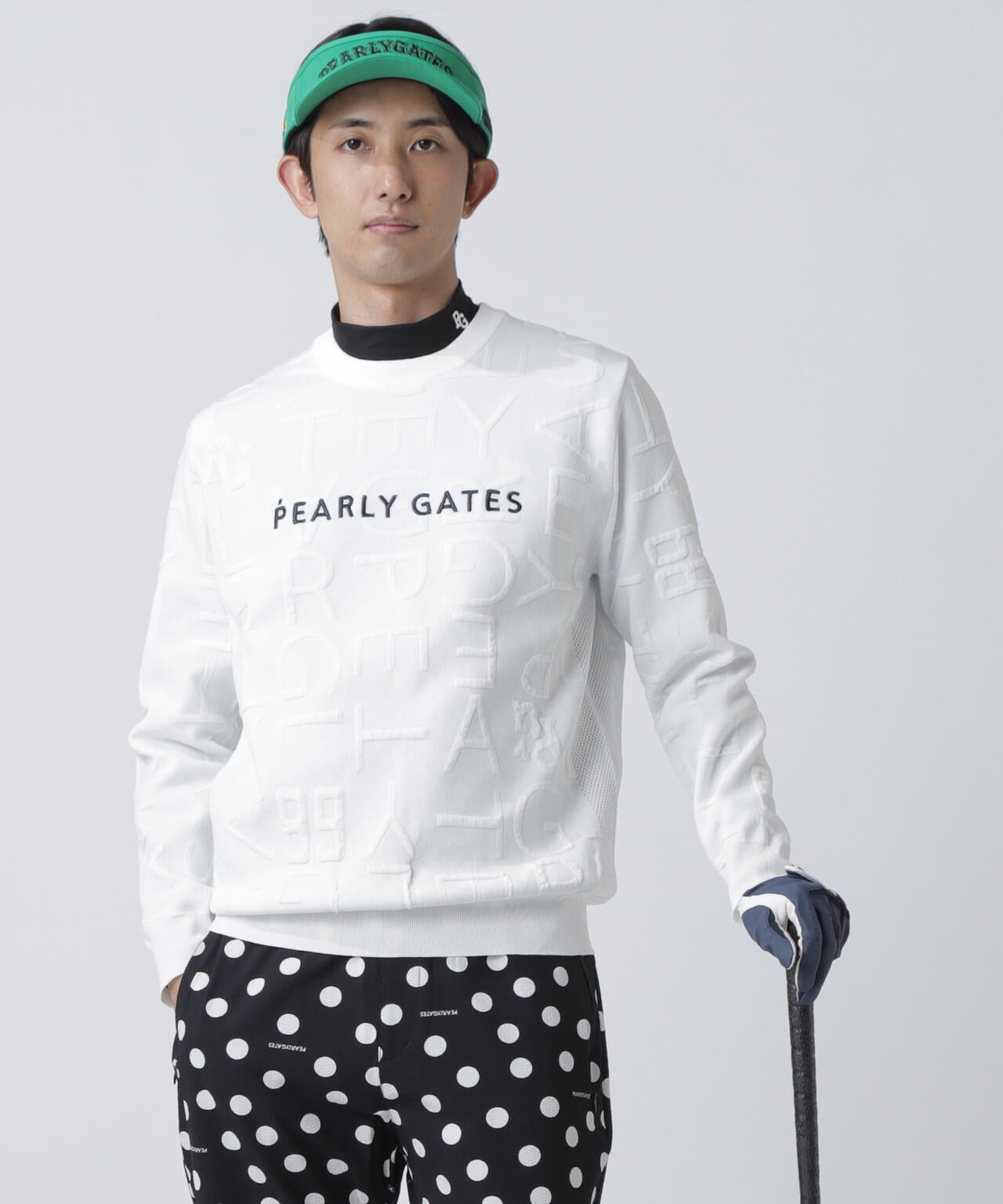 14Gクルーネックニットプルオーバー ＜ジャガードロゴ総柄＞