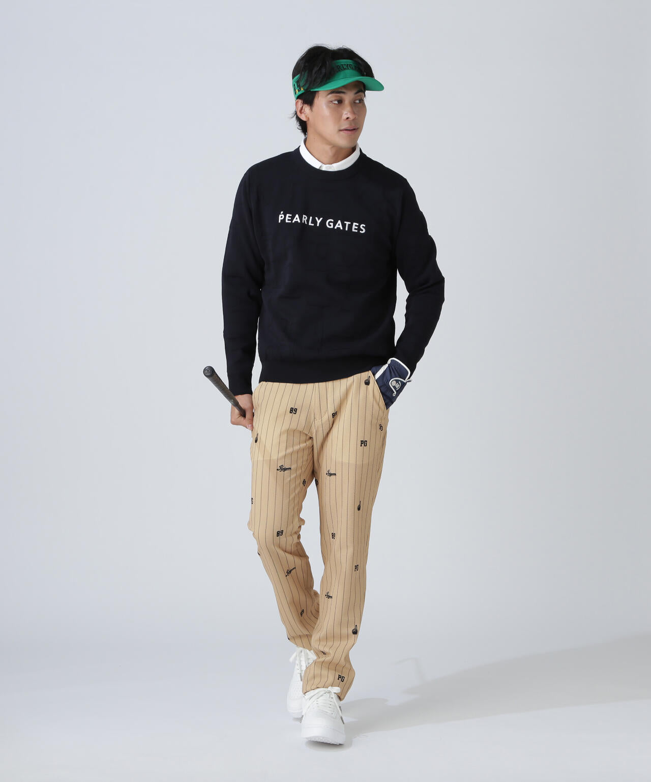 14Gクルーネックニットプルオーバー ＜ジャガードロゴ総柄＞