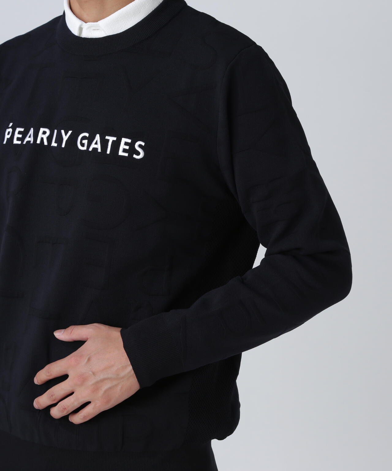 14Gクルーネックニットプルオーバー ＜ジャガードロゴ総柄＞