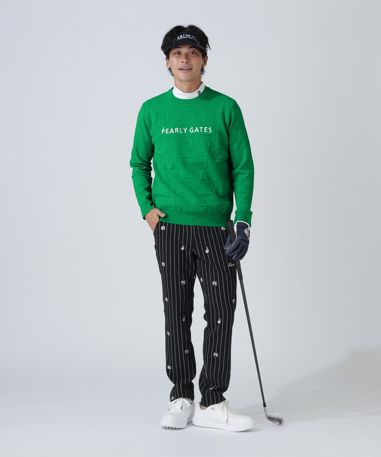 14Gクルーネックニットプルオーバー ＜ジャガードロゴ総柄＞