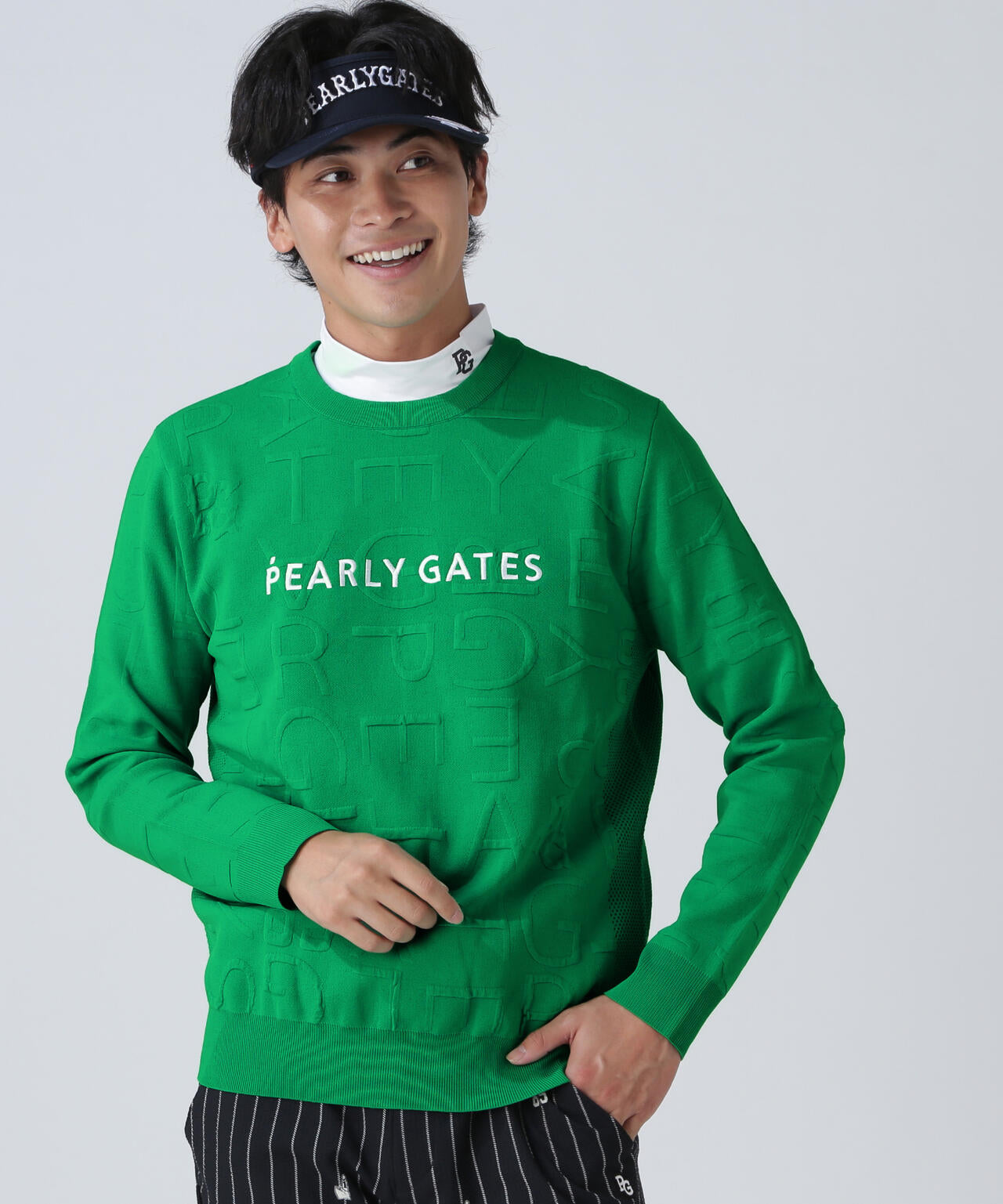 14Gクルーネックニットプルオーバー ＜ジャガードロゴ総柄＞