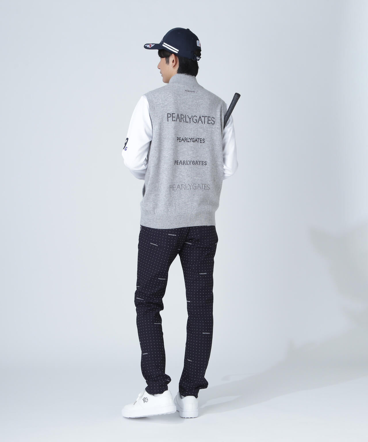 PEARLY GATES カシミヤ100 フルジップアップニットベスト 12G部分ジャガード カシミヤ100 フルジップアップニットベスト