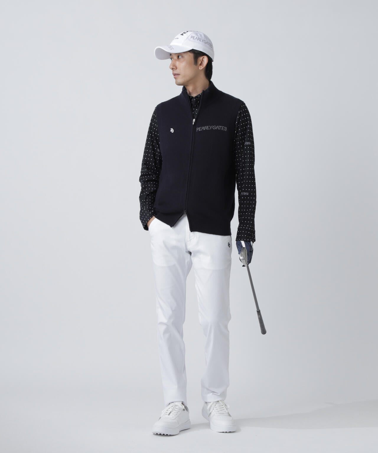 12G部分ジャガード カシミヤ100 フルジップアップニットベスト