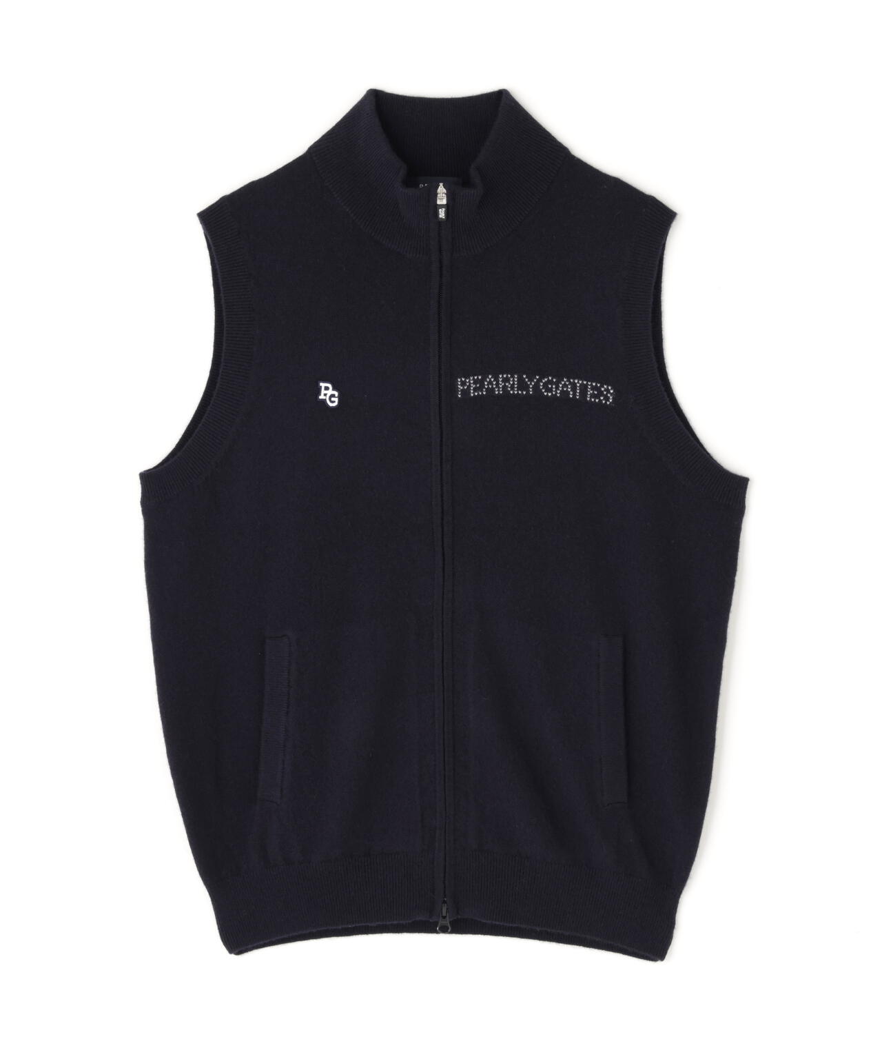 12G部分ジャガード カシミヤ100 フルジップアップニットベスト