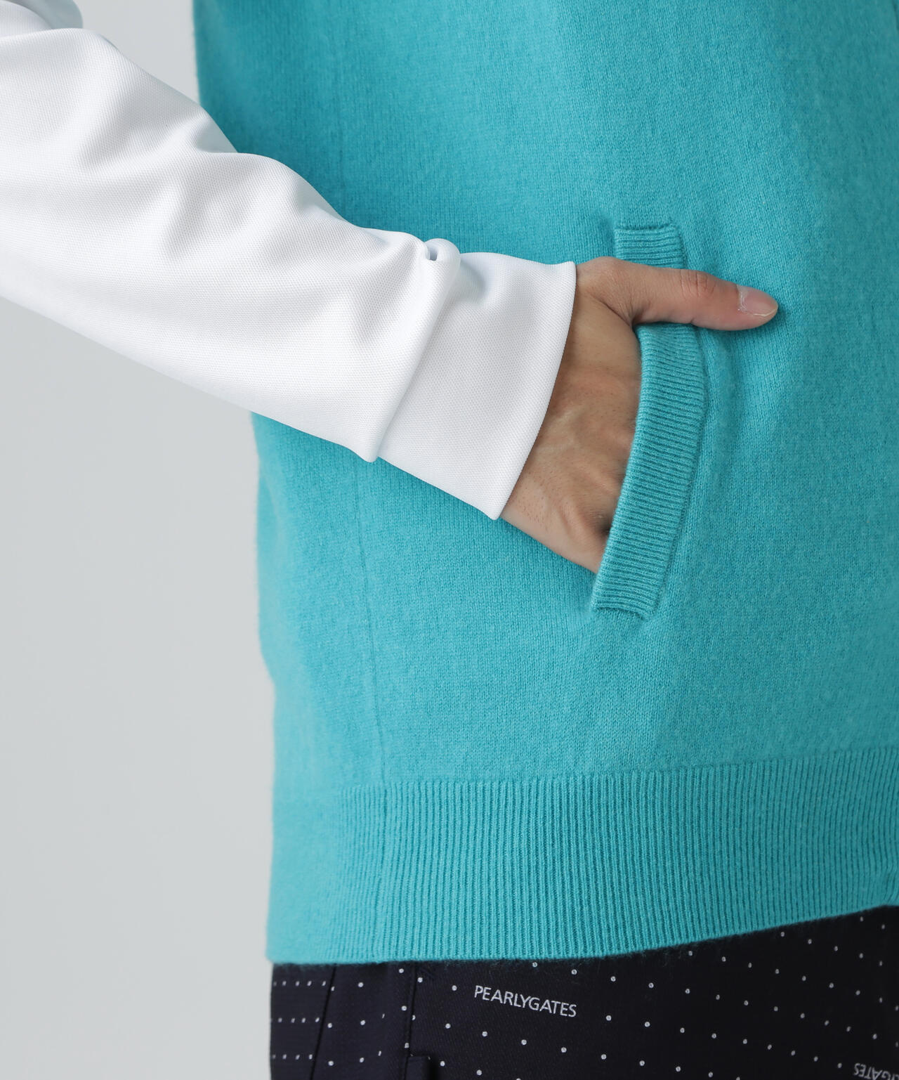 12G部分ジャガード カシミヤ100 フルジップアップニットベスト