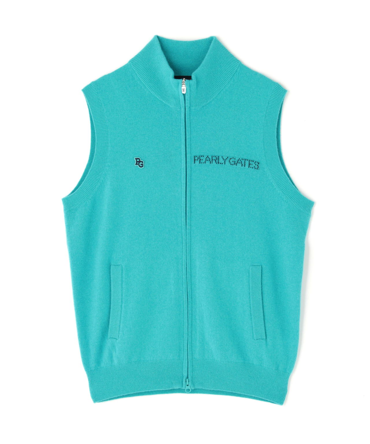 12G部分ジャガード カシミヤ100 フルジップアップニットベスト